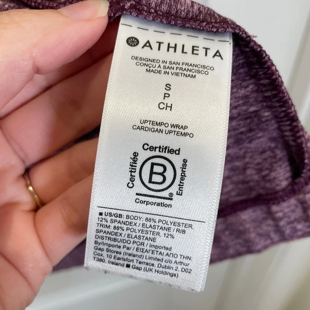 Athleta Uptempo Wrap Pinot Plum Heather Cardigan Hoodie Thumbholes Pockets Small